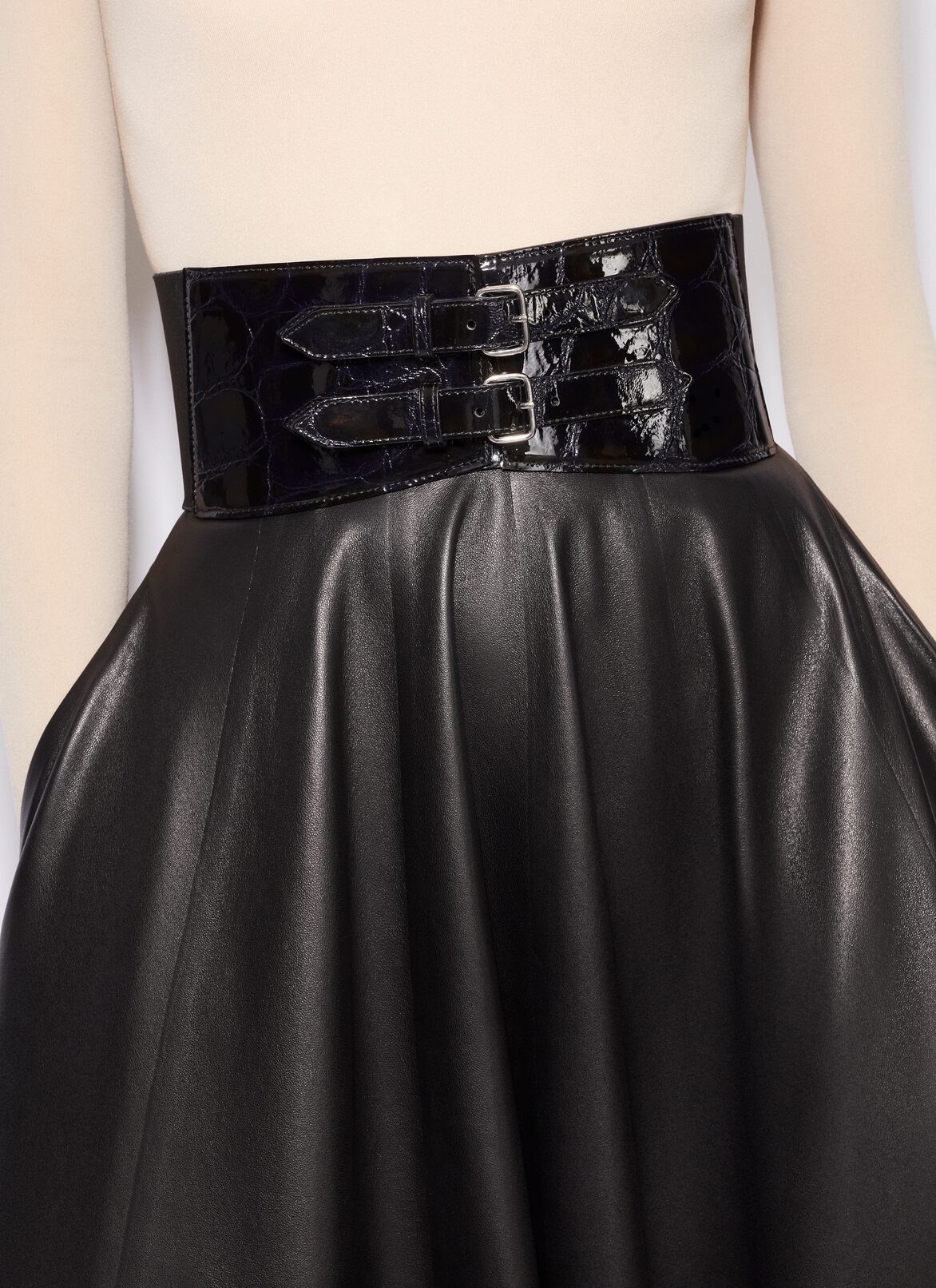 BELTED LAMBSKIN SKIRT ALAÏA BLACK BELTED LAMBSKIN SKIRT